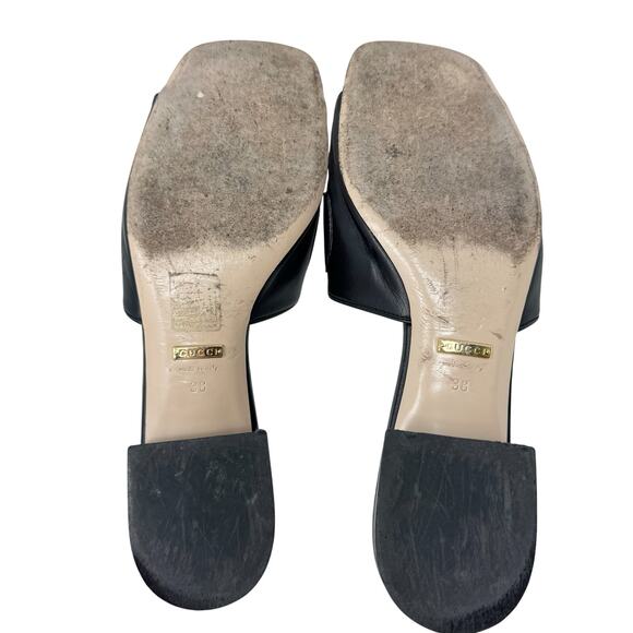 Gucci Zumi Black Leather GG Logo Slide Sandals Low Heel Mules Made Italy EU 38 - Picture 9 of 10